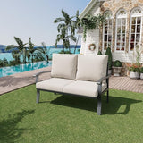 HOMREST Outdoor Loveseat Aluminum Patio Furniture Sofa, All-Weather Metal Outdoor Couch with Cushions, Beige - Photo 2