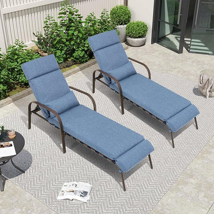 Crestlive Products Chaise Lounge Chair Outdoor Set of 2 with Cushion & Pillow, Adjustable 5 Position Pool Recliner, Outdoor Lounge Furniture All Weather for Patio, Beach, Yard, Pool (2PCS Dark Blue)