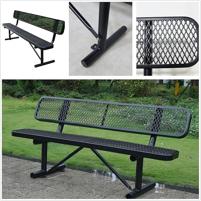 6FT Heavy-Duty Portable Outdoor Bench, Park Benches for Outside, Garden Benches Weatherproof with Backrest & Portable Frame, Commercial-Grade Seat Bench for Park, Garden, School, Shopping Mall