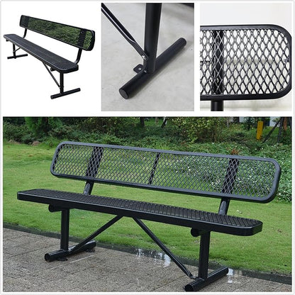 6FT Heavy-Duty Portable Outdoor Bench, Park Benches for Outside, Garden Benches Weatherproof with Backrest & Portable Frame, Commercial-Grade Seat Bench for Park, Garden, School, Shopping Mall