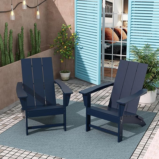 Costaelm Folding Adirondack Chairs, Outdoor Patio Adjustable Lawn Chairs, Weather Resistant Outside Firepit Chairs for Porch, Poolside, Garden, Backyard Deck, Navy Blue
