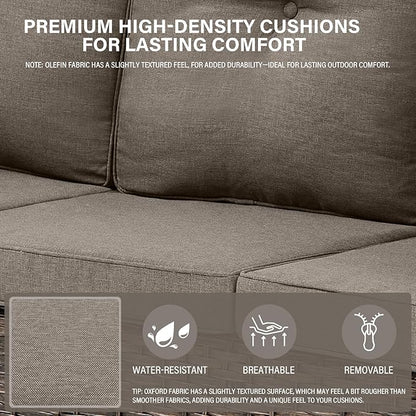Belord Outdoor Furniture Set - 6 Pieces Patio Conversation Sectional Sofa Set with Patio Rocking Chairs Set of 2 and Wicker Coffee Table for Deck Backyard Sunroom Brown