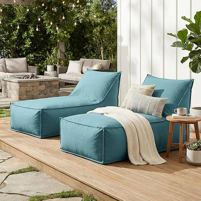 Christopher Knight Home Venny 48" L Outdoor Bean Bag Chair Set of 2, Fabric Bean Bag Chair for Adults and Kids, Indoor/Outdoor Sun Lounger, Patio Lounge Chair Set of 2, Teal