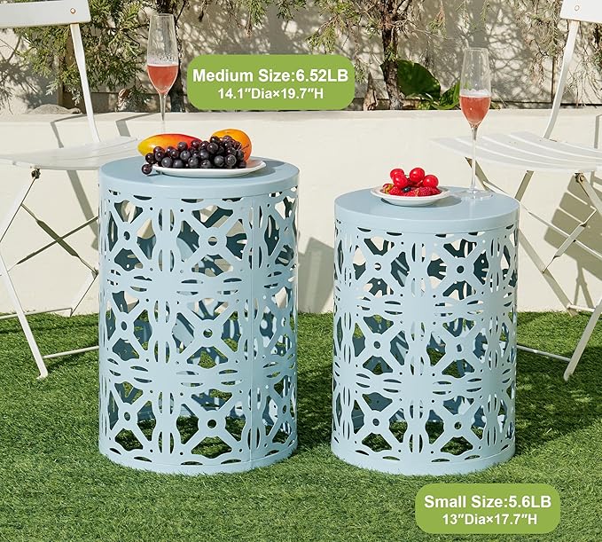 HFHOME Set of 3 Metal Outdoor Side Table, Nesting Round Coffee Table for Indoor Outdoor - Photo 4