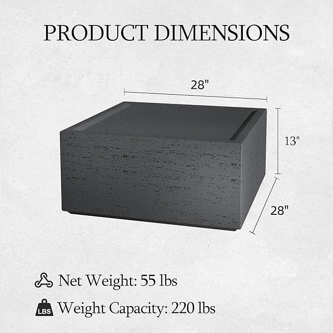 UPHA 28" Square Outdoor Coffee Table, Modern Hollow Concrete Patio Table, Small Minimalist Low Accent Table for Living Room, Balcony, Deck, Backyard, Dark Gray