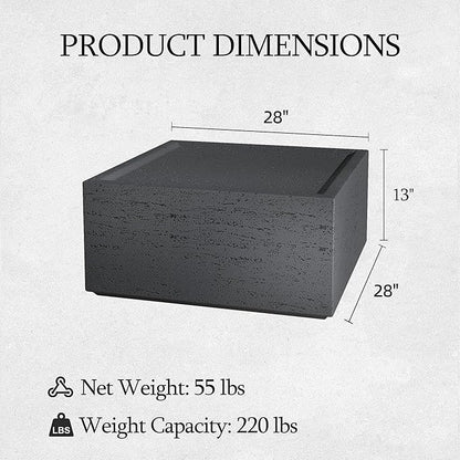 UPHA 28" Square Outdoor Coffee Table, Modern Hollow Concrete Patio Table, Small Minimalist Low Accent Table for Living Room, Balcony, Deck, Backyard, Dark Gray