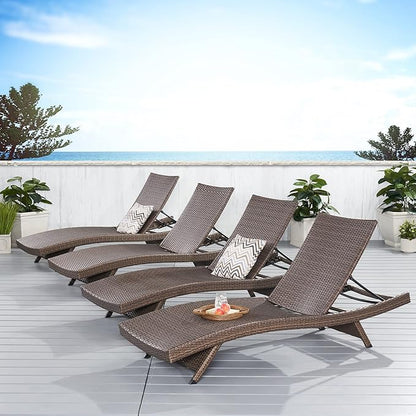 Christopher Knight Home Thira Outdoor Wicker Chaise Lounges with Aluminum Frame, 4-Pcs Set, Mix Mocha