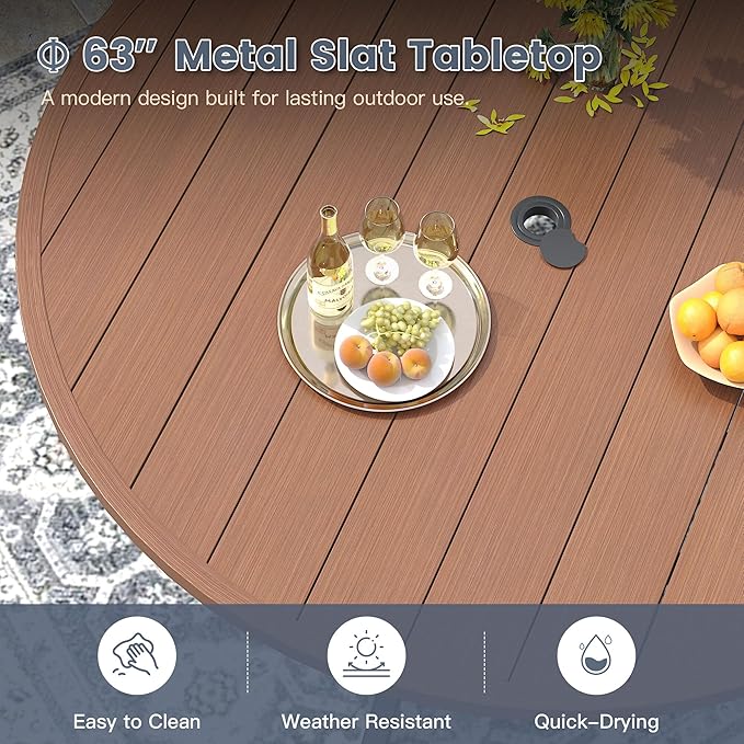 VICLLAX 63" Outdoor Patio Dining Table for 8-10, Metal Round Table with Umbrella Hole for Deck Lawn Garden Backyard - Photo 4