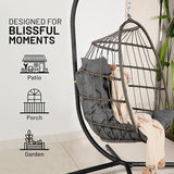 SereneLife Egg Chair with Stand – Hanging Rattan Wicker Swing for Indoor Outdoor Use – 350 lbs Capacity - Photo 5