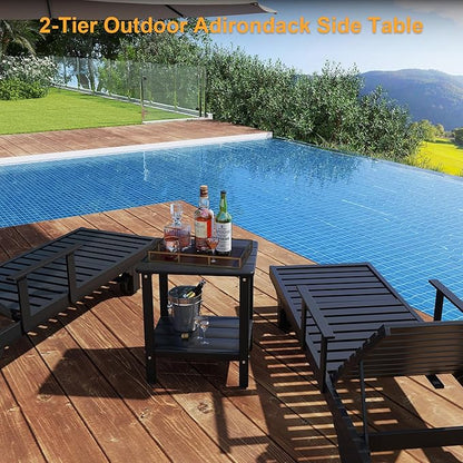 Outdoor Side Table, 17.7-Inch Small Patio Side Table with Adjustable Feet, All-Weather HDPE Adirondack End Table for Porch Deck Balcony Pool, Easy Maintenance, Black