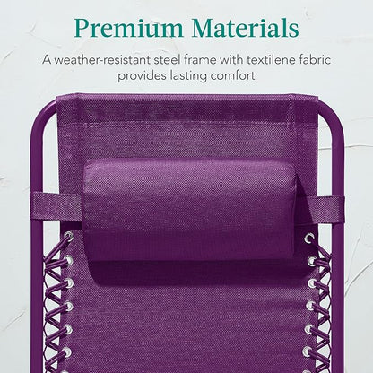Best Choice Products Adjustable Zero Gravity Chair, Monochromatic Color Folding Patio Recliner w/Side Tray, Headrest - Amethyst