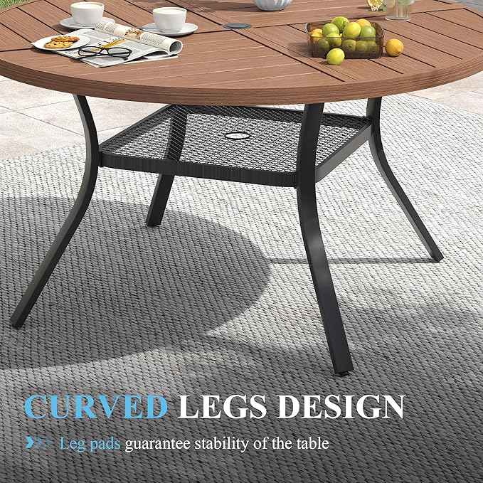 VICLLAX 40.6" Round Patio Table with Umbrella Hole, All Weather Metal Outdoor Dining Table for 4 - Photo 3