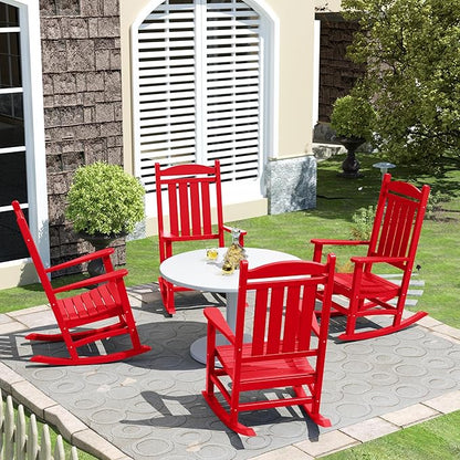 Costaelm Oversized Outdoor Rocking Chair, High Back Porch Rocker Chair, HDPE All Weather Resistant Outdoor Seating Furniture Wide Rocker Chair for Patio, Lawn, Garden, Red