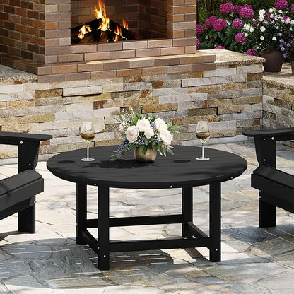 WestinTrends Malibu Low Outdoor HDPE Round Patio Coffee Table, Black