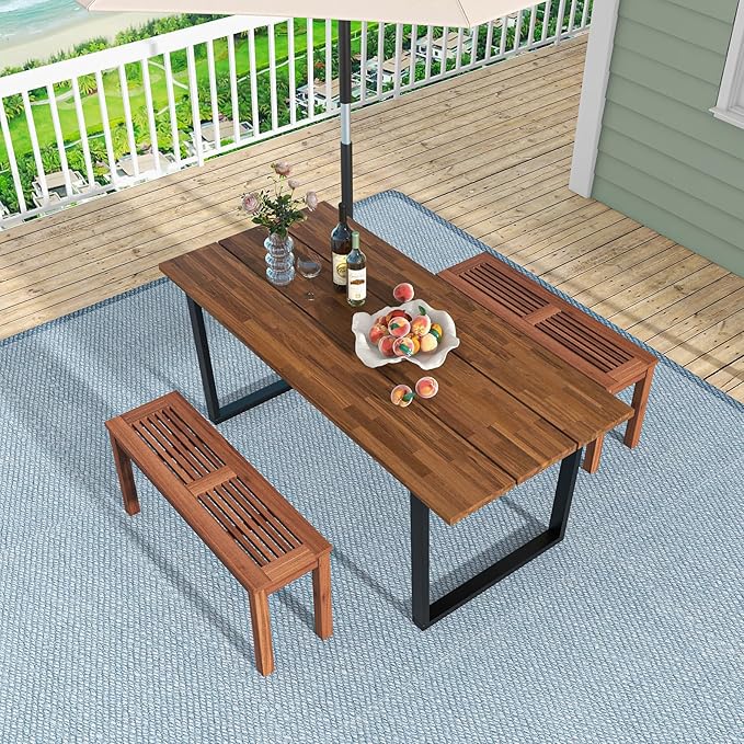 HAPPYGRILL Outdoor Backless Bench, Patio Dining Bench with Breathable Slatted Seat, 2-Seat Rustic Wood Bench for Entryway, Garden, Backyard, Deck, Natural
