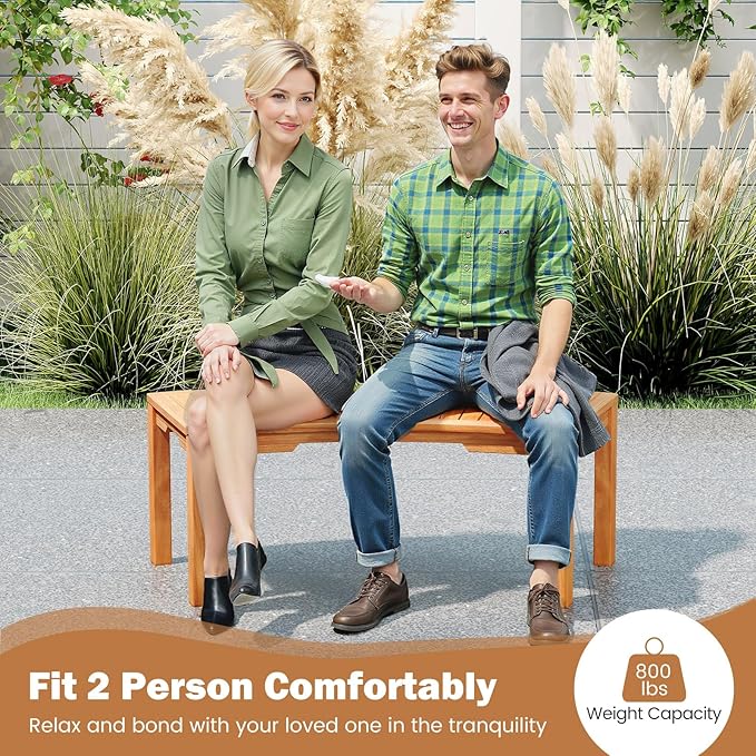 RELAX4LIFE Wooden Outdoor Curved Bench - Acacia Wood Garden Bench w/Slatted Seat, 2-Person Outside Backless Seating for Porch Backyard Deck Park, 800 LBS Load Capacity, Patio Fire Pit Bench (4, 45'')