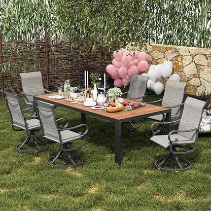 Patio Swivel Chairs Set of 6, Outdoor Dining Chairs with High Back, All-Weather Swivel Rocker Chair with Sturdy Metal Frame for Outdoor Poolside Lawn Garden, Grey