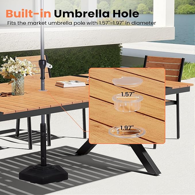 Pellebant 118" Outdoor Dining Table for 8-12, 10ft Aluminum Patio Table with Umbrella Hole - Photo 6