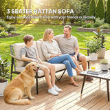 Outsunny Outdoor Patio Couch, 3 Seater Outdoor Sofa with Wood-Effect Armrests and Wicker Backrest, Outdoor Patio - Photo 3