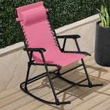 Best Choice Products Outdoor Folding Rocking Chair, Zero Gravity Lounge Chair, Patio Rocker w/Headrest Pillow - Pink - Photo 2