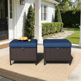 Wicker Ottomans with Cushions, Patio PE Rattan Furniture Set with Weather-Resistant Cushions for Porch, Backyard, Deck - Photo 4
