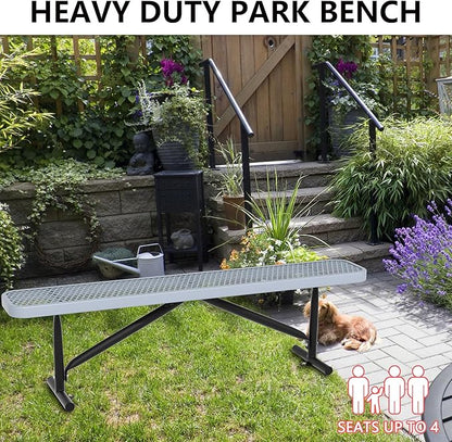 Outdoor Garden Benches, 6 ft Steel Picnic Bench Porch Chair Furniture Patio Seating, Commercial Expanded Metal Mesh Bench for Outside, Lawn, Backyard, Park, Deck, Garden, Patio, School (Grey, 6FT)