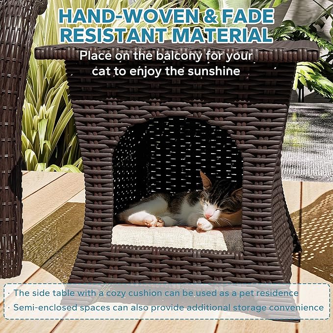 Patio PE Rattan Chairs Set of 2 with Cat Nest End Table - Photo 5
