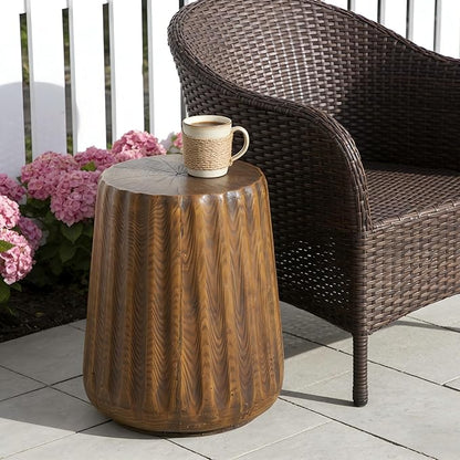 Christopher Knight Home Caded Lightweight Concrete Round Coffee Table, Indoor and Outdoor Side Table for Living Room, MGO Small Side Table, Tree Stump Style, No Assembly Needed, Brown