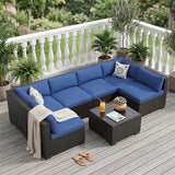 7-Piece Outdoor Patio Furniture Set, Modular Sectional Sofa with Water-Resistant Washable Thick Cushions & Coffee Table - Photo 1