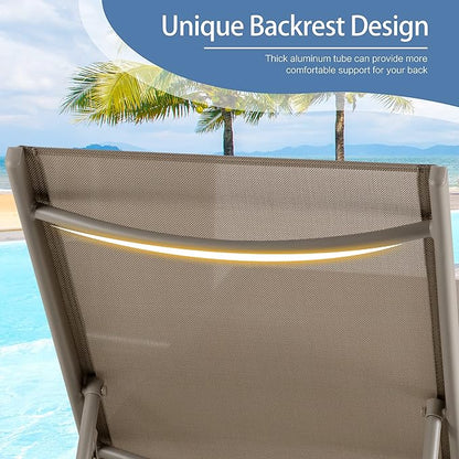 QAQA Patio Chaise Lounge Set of 2, Outdoor Lounge Chairs with 5 Adjustable Positions and Wheels, All Weather Outdoor Reclining Chair for Pool Backyard Garden Deck, Khaki