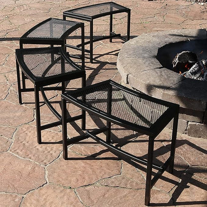 Sunnydaze Mesh Outdoor Curved Bench - Metal Patio Bench Set - Heavy-Duty Outdoor Seats for Backyard or Fire Pit - Black - Set of 4