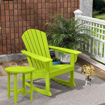 Costaelm Outdoor Adirondack Chair, All Weather Resistant Lawn Chairs Balcony Chair and Fire Pit Chairs, Deck Chairs Outdoor Porch Rocking Chair High Back HDPE Poly Lumber, Lime