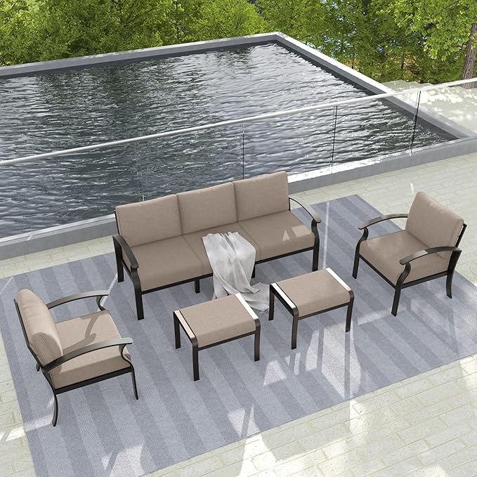 Gotland Aluminum Patio Furniture Set, Metal Outdoor Furniture with 2 Ottomans 5.1’’ High-Resilience Seat Cushions - Photo 8