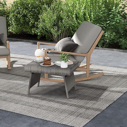 RELAX4LIFE Patio Rattan Side Table - Folding Coffee Table with Premium Brown PE Wicker & High-Duty Steel Frame, Outdoor Beside Table for Garden, Courtyard, Poolside (Gray)