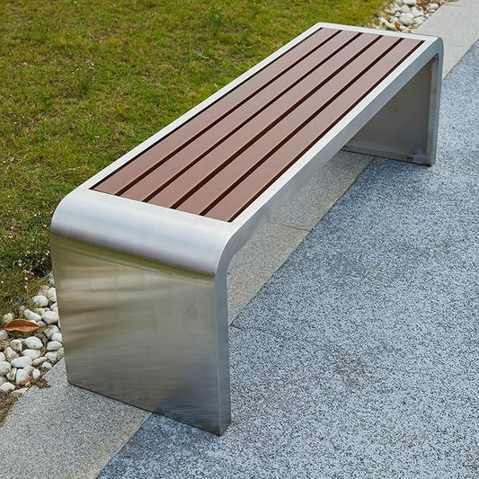 Outdoor Garden Bench, Metal Garden Bench, Two-Person Seat Backless Bench, Patio Bench Chair with Stainless Steel and Plastic Wood, Perfect for Backyard, Deck, Lawn, Poolside ( Size : 120*40*45cm )