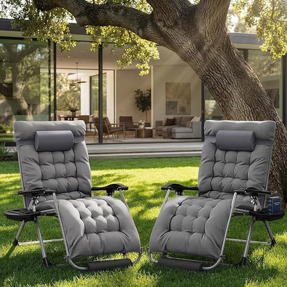 Homall Oversized Zero Gravity Chair, Set of 2 Recliner Lounge Chair with Removable Soft Cushion and Cup Holder, Adjustable Anti Gravity Chair Folding Patio Chairs Padded for Indoor and Outdoor (Gray)