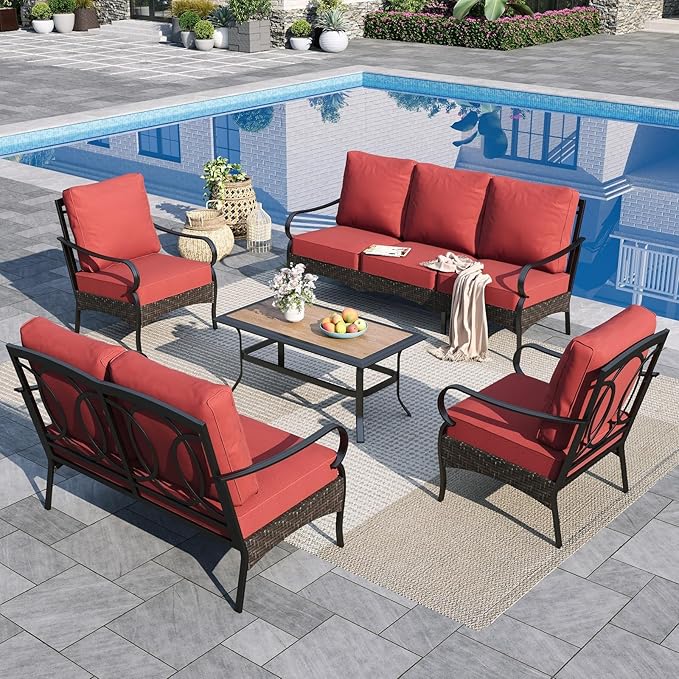 Sophia & William Patio Furniture Set, 5 Piece Metal Outdoor Conversation Set with 3-Seater Outdoor Couch, 2 Sofa Chairs - Photo 1