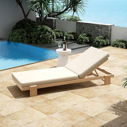 Christopher Knight Home Duska Acacia Wood Chaise Lounge Chair Outdoor, Patio Outdoor Chaise Lounge with Cushions, Adjustable Backrest Single Lounge Sofa, Poolside Seating, Teak+Beige