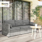 Outsunny Patio Couch PE Wicker Deep Seating Outdoor Sofa with Removable Cushions, 3 Seater Rattan Sofa - Photo 2
