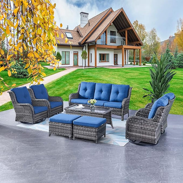 Rilyson Wicker Patio Furniture Set - 8 Piece Rattan Outdoor Sectional Conversation Sets with 4 Swivel Rocking Chairs - Photo 1