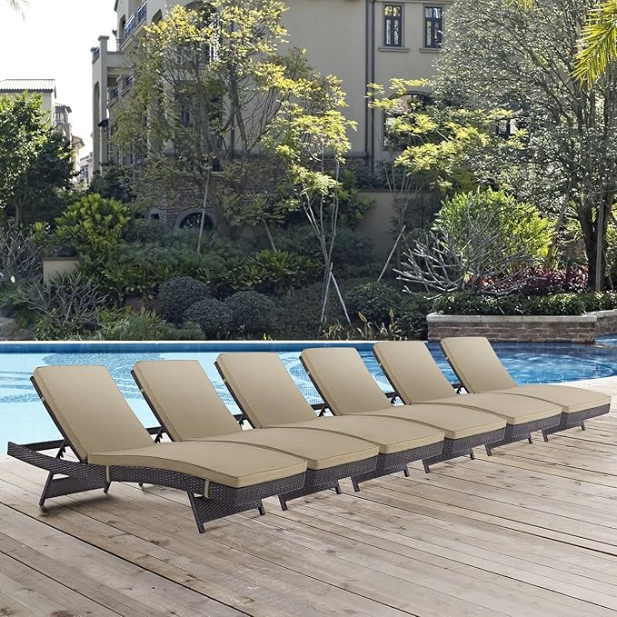 Modway Convene Wicker Rattan Outdoor Patio Chaise Lounge Chairs in Espresso Mocha - Set of 6 - Photo 2
