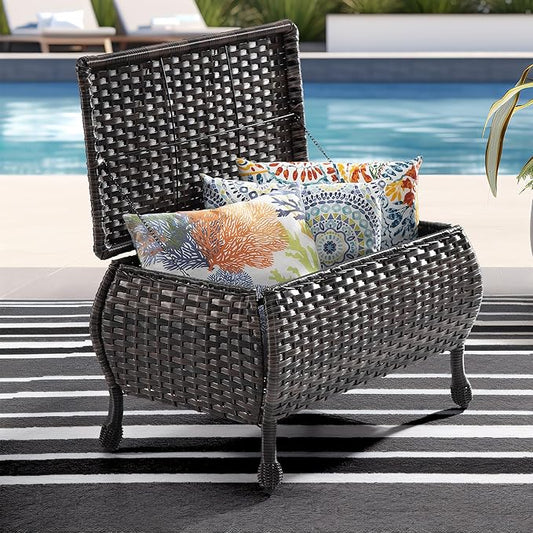 Outdoor Wicker Coffee Table - Patio PE Rattan Coffee Table with Storage Room Suitable for Patio Deck Garden Porch, Brown