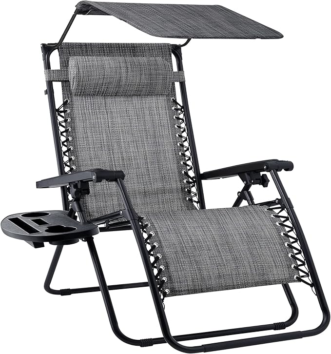Best Choice Products Folding Zero Gravity Outdoor Recliner Patio Lounge Chair w/Adjustable Canopy Shade, Headrest - Photo 1
