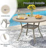 VICLLAX Round Patio Dining Table for 4-6, Outdoor Metal Dining Table with Umbrella Hole for Deck Lawn Garden Backyard - Photo 4
