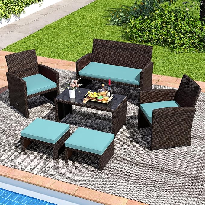 Tangkula 2 Pieces Patio PE Rattan Ottomans - Photo 9