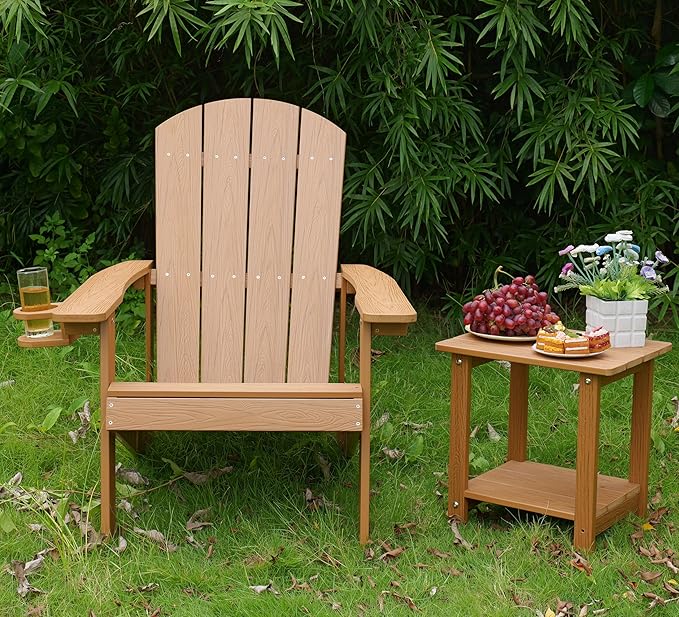 Outdoor Adirondack Chair, Weather-Resistant HIPS Patio Lounge Chair, 1Pcs Fixed Seating for Porch, Garden, Deck, Backyard