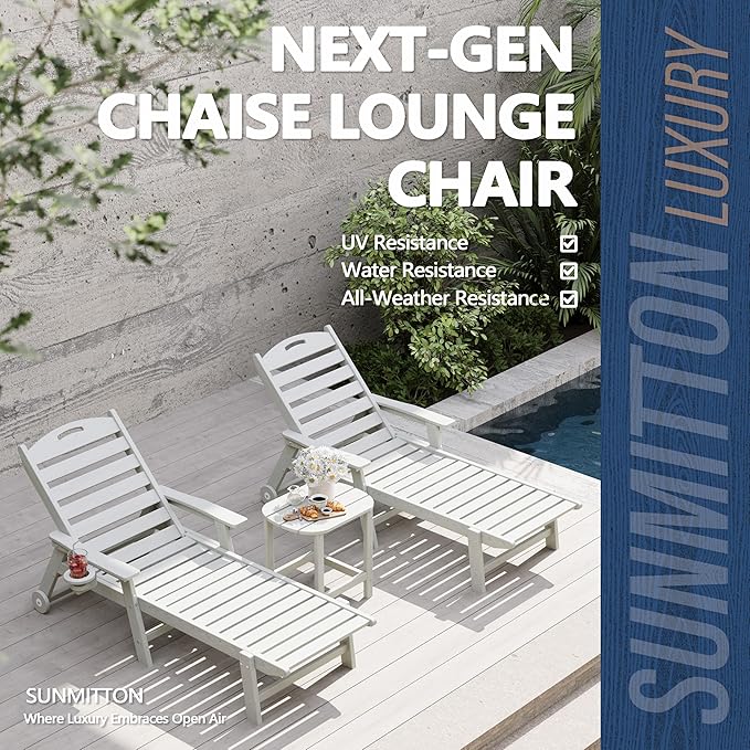 Patio Chaise Lounge Chair Set of 2, HDPE Outdoor Lounge Chairs with 5-Position Adjustable Backrest - Photo 5