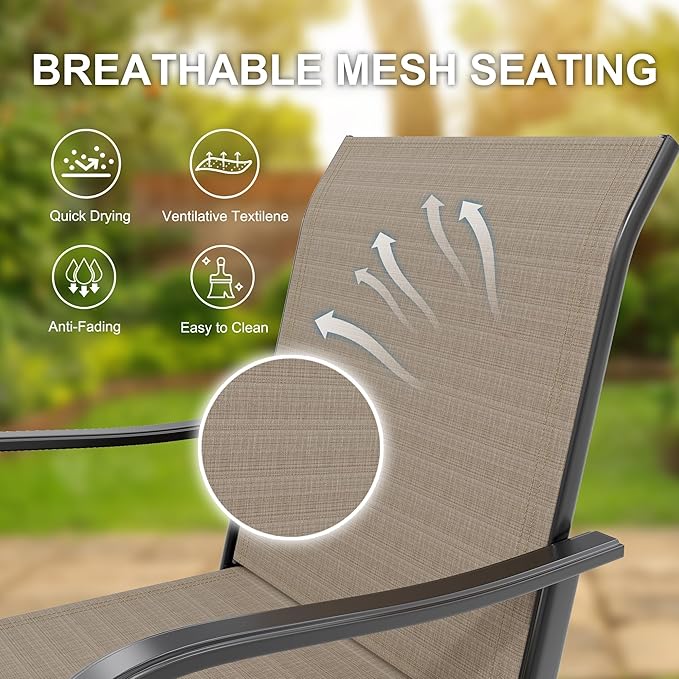 IDEALHOUSE 5 PCS Outdoor Bar Height Dining Set, 4 Swivel Bar Stools with 1 High Top Glass Table, All-Weather Metal & Textilene Patio Furniture Set for Backyard, Porch, Balcony, Poolside, Garden