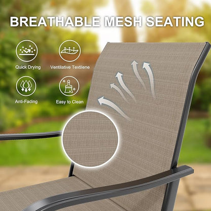 IDEALHOUSE 5 PCS Outdoor Bar Height Dining Set, 4 Swivel Bar Stools with 1 High Top Glass Table, All-Weather Metal & Textilene Patio Furniture Set for Backyard, Porch, Balcony, Poolside, Garden