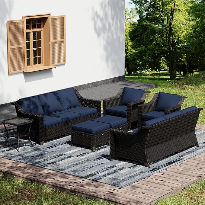 Joyside Wicker Patio Furniture Sets, 7 Pieces Upgraded Large Size Outdoor Furniture with Swivel Rocking Patio Chairs - Photo 1